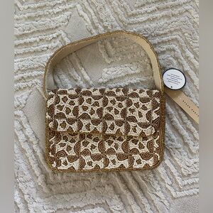 💛Handmade in India Tropical Floral Beaded Shoulder Bag- Gold/Ivory